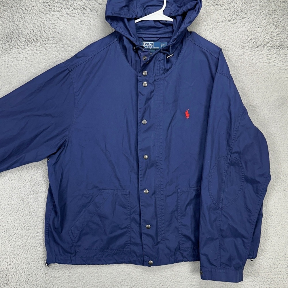 Polo Ralph Lauren Mens Hoodie Jacket 2XL Blue Full Zip Snap Button Pony Military